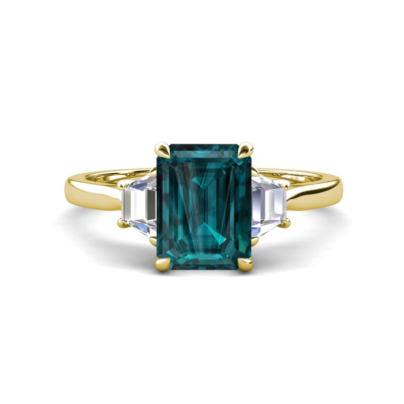 Triada 2.34 ctw Emerald Shape London Blue Topaz (8X6 mm) accented Trapezoid Shape Lab Grown Diamonds Engagement Ring 