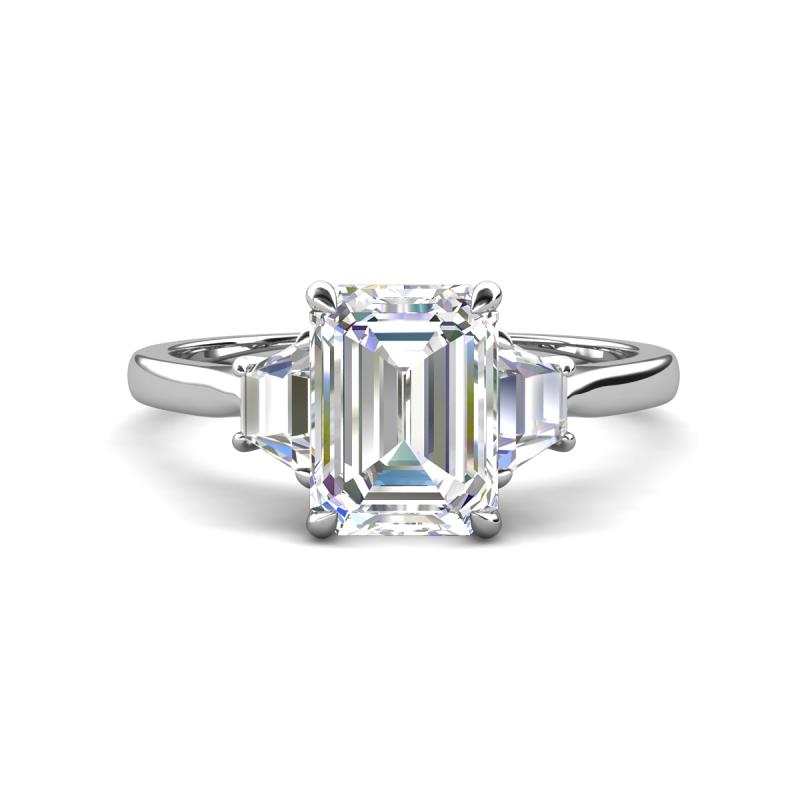 Triada 1.79 ctw Emerald Shape Moissanite (8X6 mm) accented Trapezoid Shape Lab Grown Diamonds Engagement Ring 