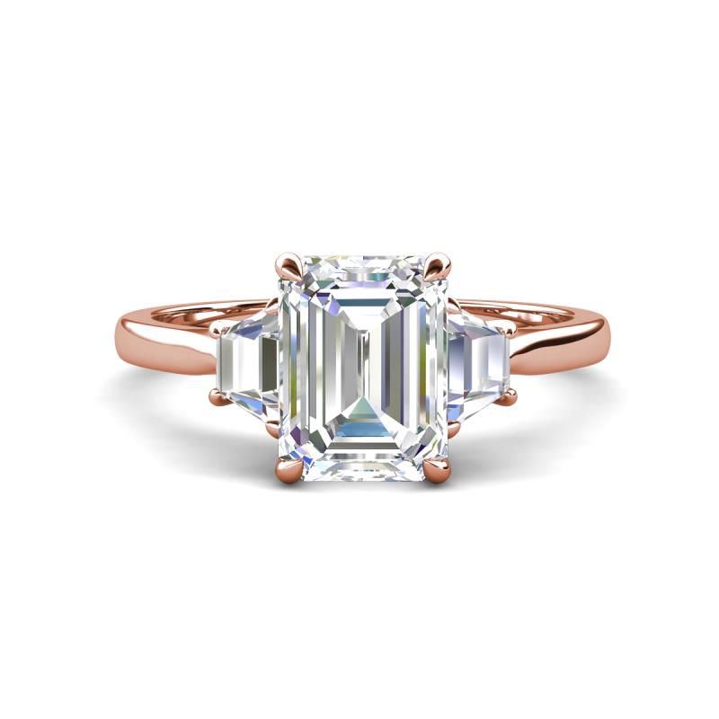 Triada 1.79 ctw Emerald Shape Moissanite (8X6 mm) accented Trapezoid Shape Lab Grown Diamonds Engagement Ring 