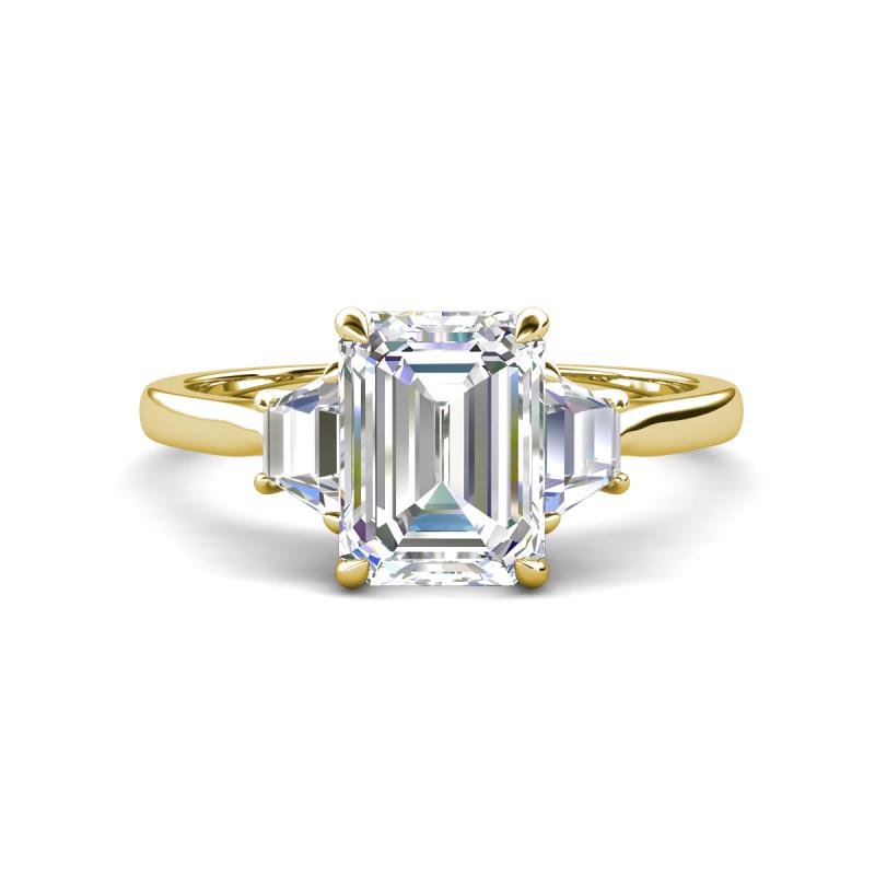 Triada 1.79 ctw Emerald Shape Moissanite (8X6 mm) accented Trapezoid Shape Lab Grown Diamonds Engagement Ring 