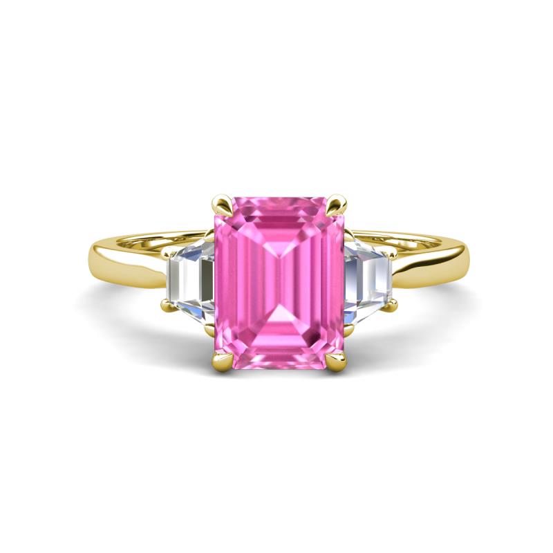 Triada 1.84 ctw Emerald Shape Pink Sapphire (8X6 mm) accented Trapezoid Shape Lab Grown Diamonds Engagement Ring 
