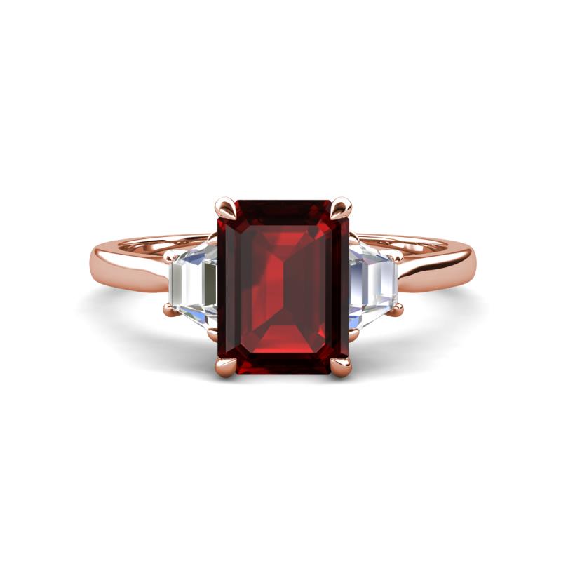 Triada 2.29 ctw Emerald Shape Red Garnet (8X6 mm) accented Trapezoid Shape Lab Grown Diamonds Engagement Ring 