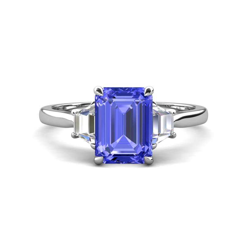 Triada 2.04 ctw Emerald Shape Tanzanite (8X6 mm) accented Trapezoid Shape Lab Grown Diamonds Engagement Ring 