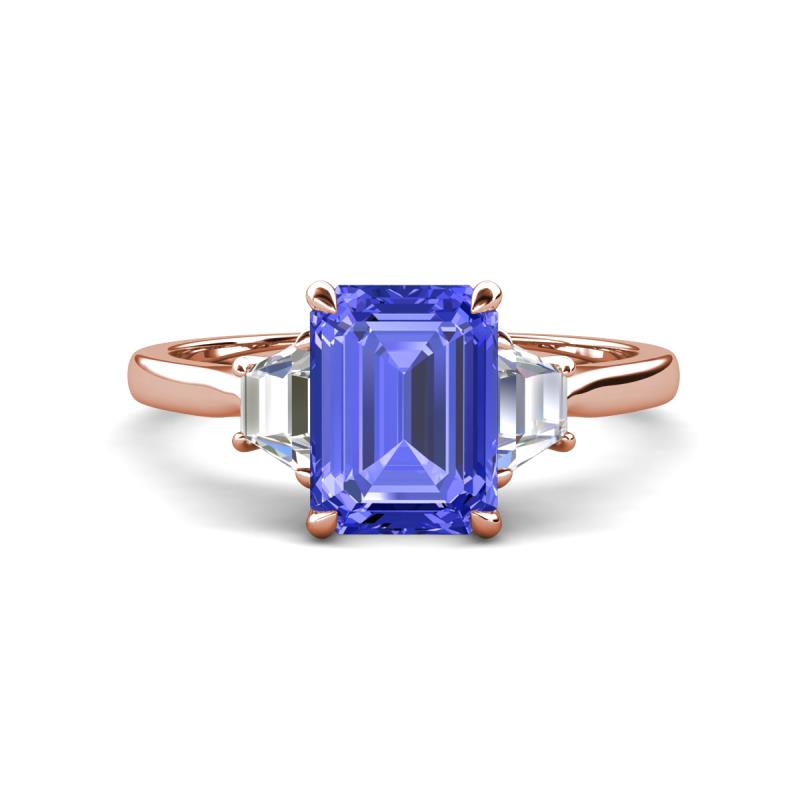 Triada 2.04 ctw Emerald Shape Tanzanite (8X6 mm) accented Trapezoid Shape Lab Grown Diamonds Engagement Ring 