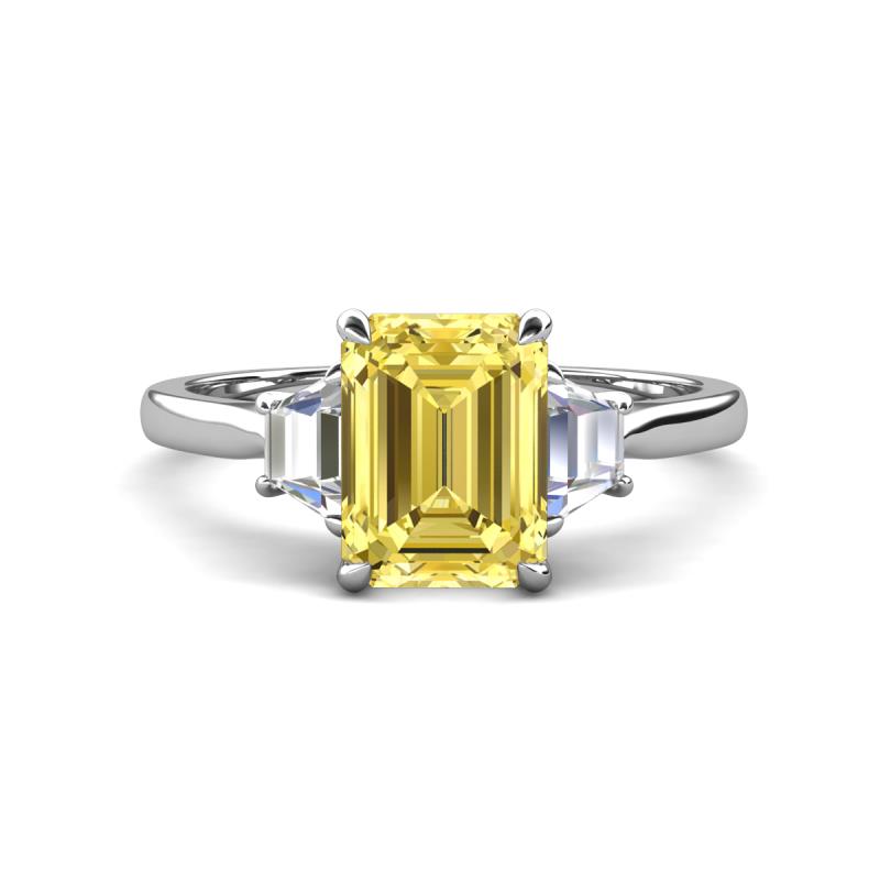 Triada 1.84 ctw Emerald Shape Yellow Sapphire (8X6 mm) accented Trapezoid Shape Lab Grown Diamonds Engagement Ring 