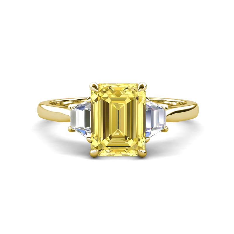 Triada 1.84 ctw Emerald Shape Yellow Sapphire (8X6 mm) accented Trapezoid Shape Lab Grown Diamonds Engagement Ring 
