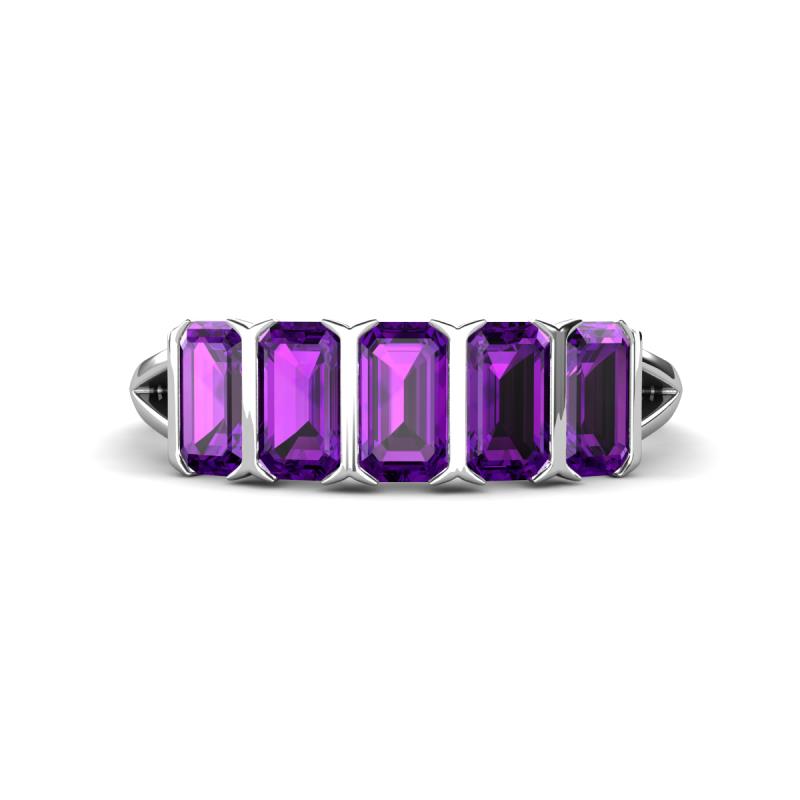 Brianna 1.35 ctw Emerald Shape Amethyst (5X3 mm) Five Stone Wedding Band 