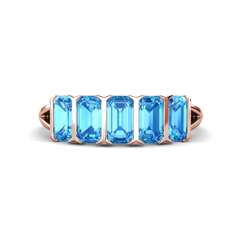 Brianna 1.85 ctw Emerald Shape Blue Topaz (5X3 mm) Five Stone Wedding Band 