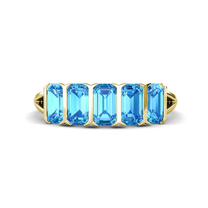 Brianna 1.85 ctw Emerald Shape Blue Topaz (5X3 mm) Five Stone Wedding Band 