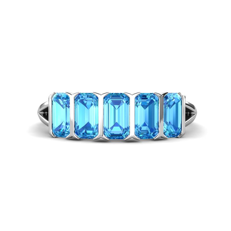 Brianna 1.85 ctw Emerald Shape Blue Topaz (5X3 mm) Five Stone Wedding Band 