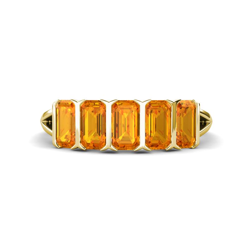 Brianna 1.40 ctw Emerald Shape Citrine (5X3 mm) Five Stone Wedding Band 
