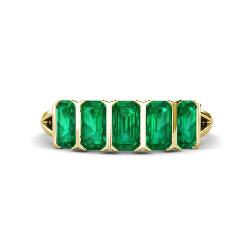 Brianna 1.25 ctw Emerald Shape Emerald (5X3 mm) Five Stone Wedding Band 