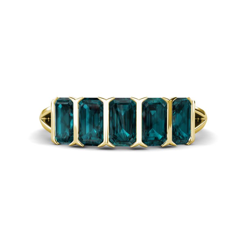 Brianna 1.85 ctw Emerald Shape London Blue Topaz (5X3 mm) Five Stone Wedding Band 