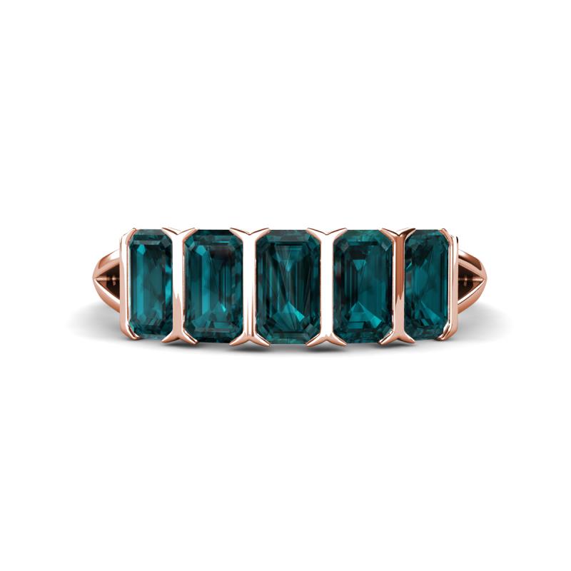 Brianna 1.85 ctw Emerald Shape London Blue Topaz (5X3 mm) Five Stone Wedding Band 