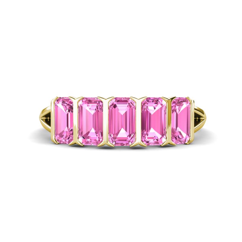 Brianna 1.50 ctw Emerald Shape Pink Sapphire (5X3 mm) Five Stone Wedding Band 