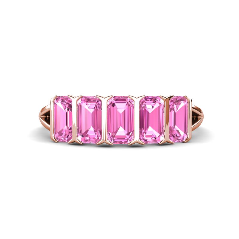 Brianna 1.50 ctw Emerald Shape Pink Sapphire (5X3 mm) Five Stone Wedding Band 