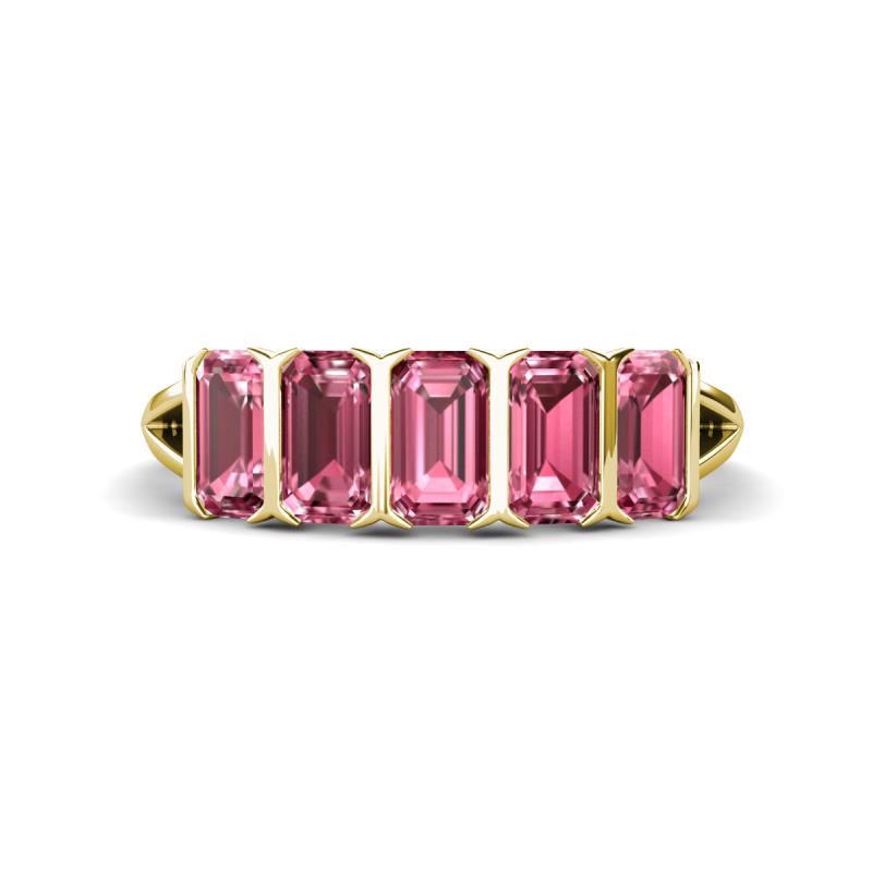 Brianna 1.75 ctw Emerald Shape Pink Tourmaline (5X3 mm) Five Stone Wedding Band 