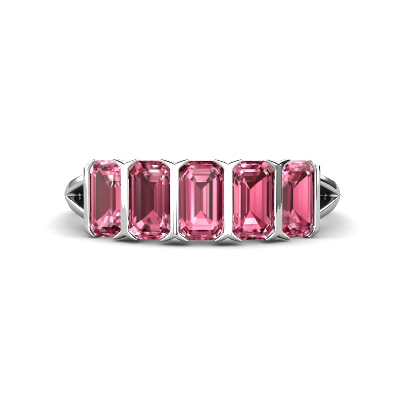 Brianna 1.75 ctw Emerald Shape Pink Tourmaline (5X3 mm) Five Stone Wedding Band 