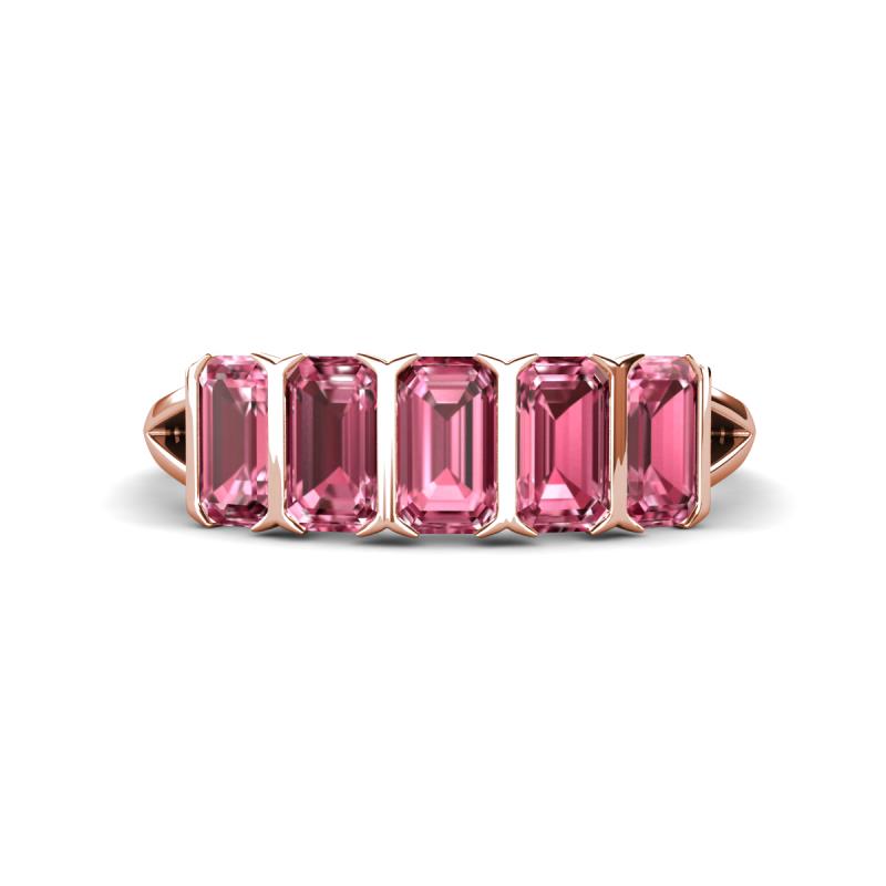 Brianna 1.75 ctw Emerald Shape Pink Tourmaline (5X3 mm) Five Stone Wedding Band 
