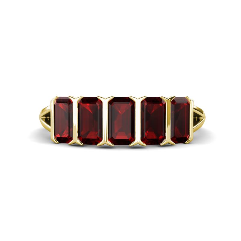 Brianna 2.00 ctw Emerald Shape Red Garnet (5X3 mm) Five Stone Wedding Band 