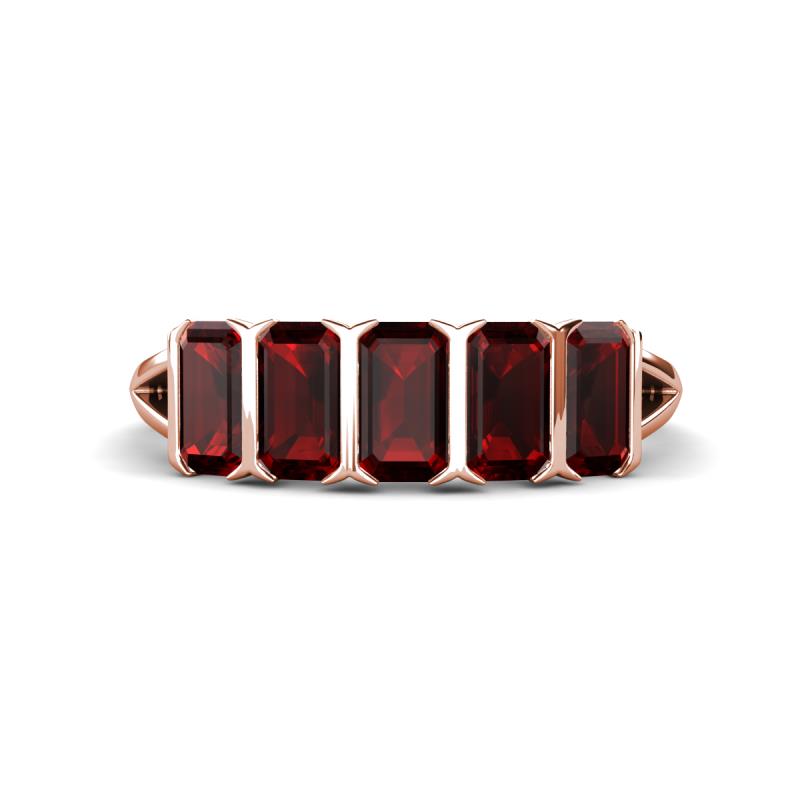 Brianna 2.00 ctw Emerald Shape Red Garnet (5X3 mm) Five Stone Wedding Band 