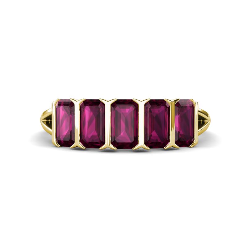 Brianna 2.00 ctw Emerald Shape Rhodolite Garnet (5X3 mm) Five Stone Wedding Band 