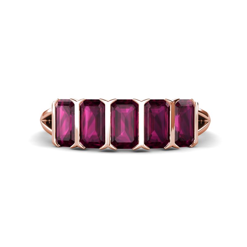 Brianna 2.00 ctw Emerald Shape Rhodolite Garnet (5X3 mm) Five Stone Wedding Band 