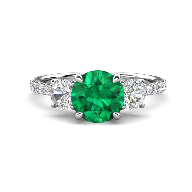 Triandra 2.08 ctw Created Emerald (7.00 mm) Three stone Engagement Ring 
