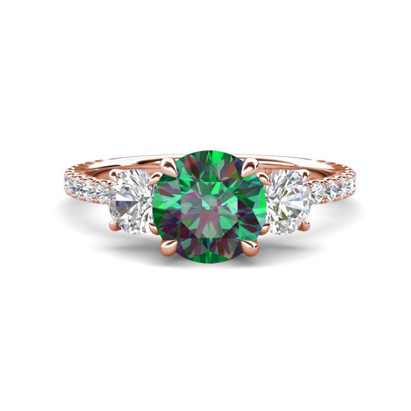 Triandra 2.18 ctw Created Alexandrite (7.00 mm) Three stone Engagement Ring 