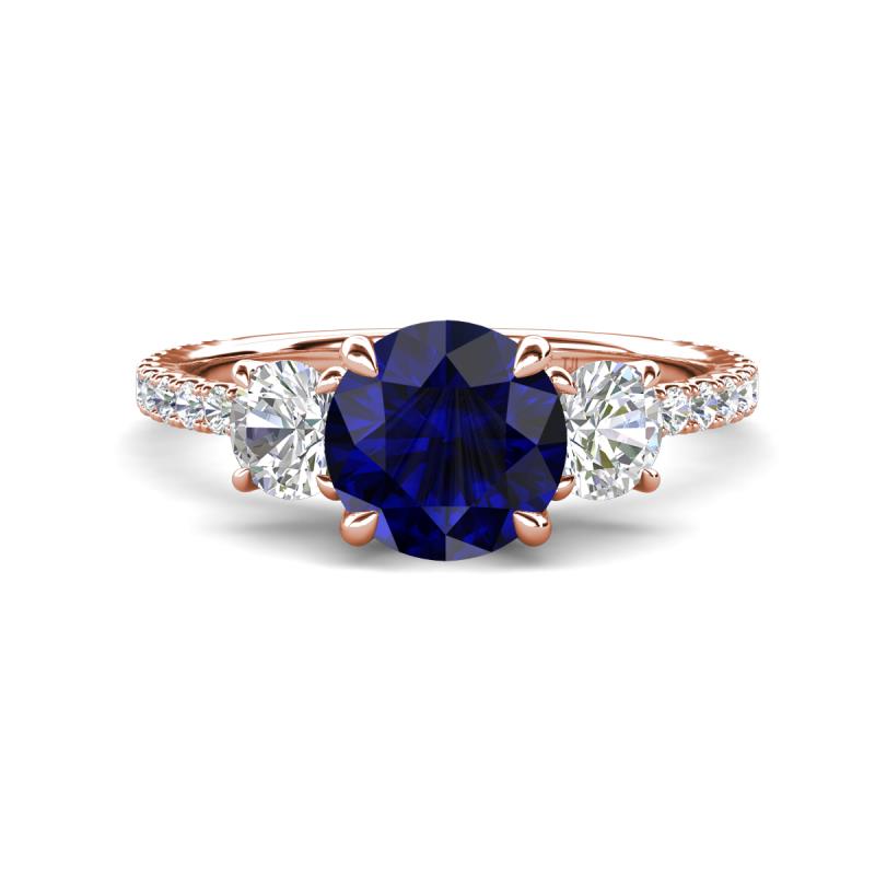 Triandra 2.68 ctw Created Blue Sapphire (7.00 mm) Three stone Engagement Ring 