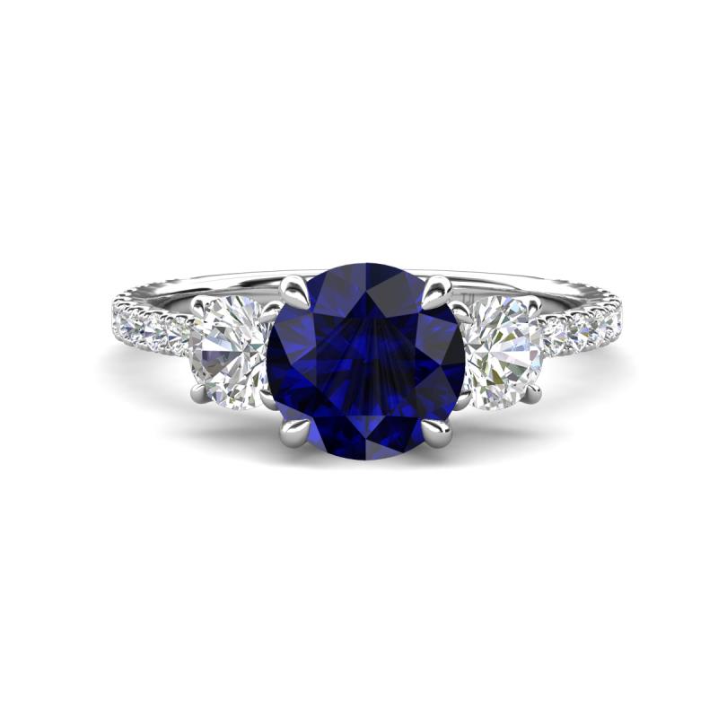 Triandra 2.68 ctw Created Blue Sapphire (7.00 mm) Three stone Engagement Ring 