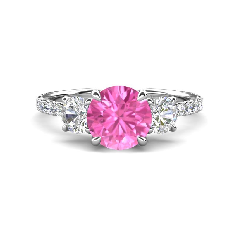 Triandra 2.68 ctw Created Pink Sapphire (7.00 mm) Three stone Engagement Ring 