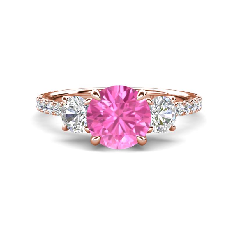 Triandra 2.68 ctw Created Pink Sapphire (7.00 mm) Three stone Engagement Ring 