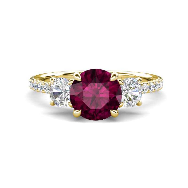 Triandra 2.18 ctw Rhodolite Garnet (7.00 mm) Three stone Engagement Ring 