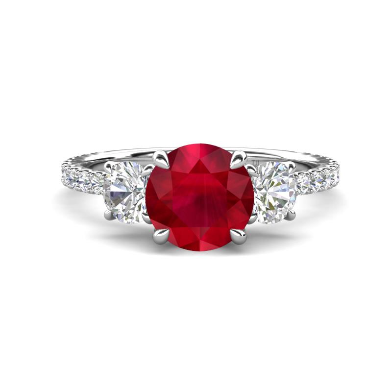 Triandra 2.33 ctw Created Ruby (7.00 mm) Three stone Engagement Ring 
