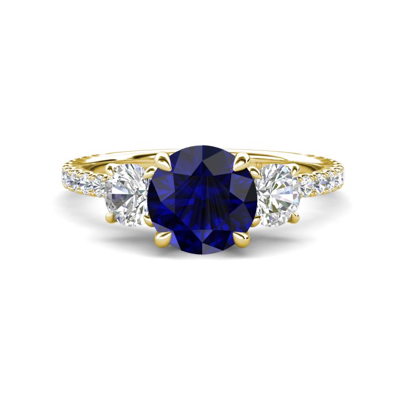 Triandra 2.68 ctw Created Blue Sapphire (7.00 mm) Three stone Engagement Ring 