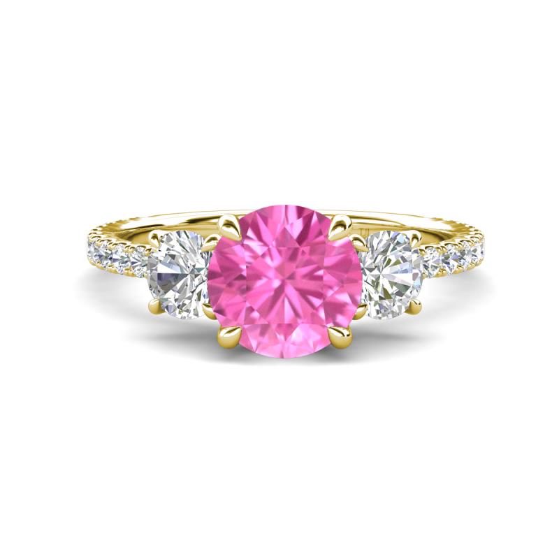 Triandra 2.68 ctw Created Pink Sapphire (7.00 mm) Three stone Engagement Ring 