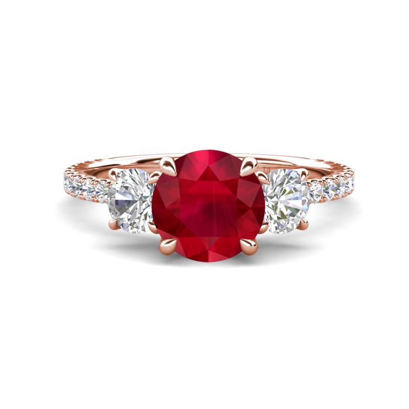Triandra 2.33 ctw Created Ruby (7.00 mm) Three stone Engagement Ring 