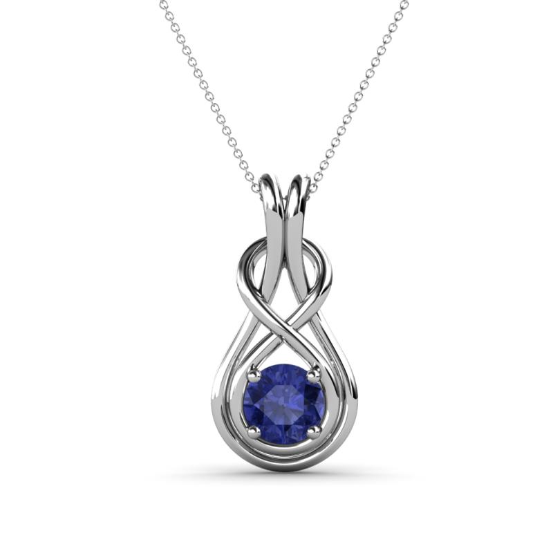 Amanda 5.00 mm Round Iolite Solitaire Infinity Love Knot Pendant Necklace 