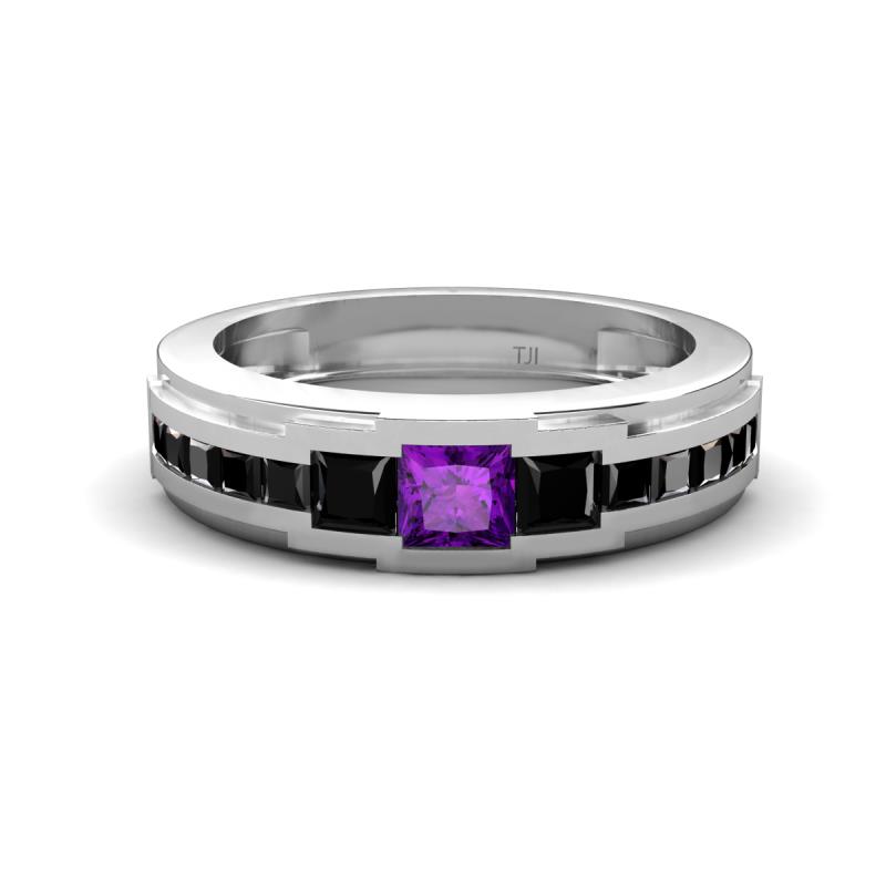Jayden 1.37 ctw Princess shape Amethyst accented Black Diamonds Men Wedding Band (5.20 mm) 