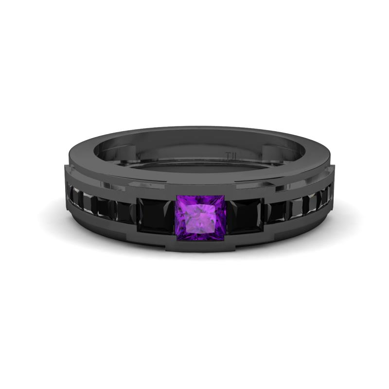Jayden 1.37 ctw Princess shape Amethyst accented Black Diamonds Men Wedding Band (5.20 mm) 