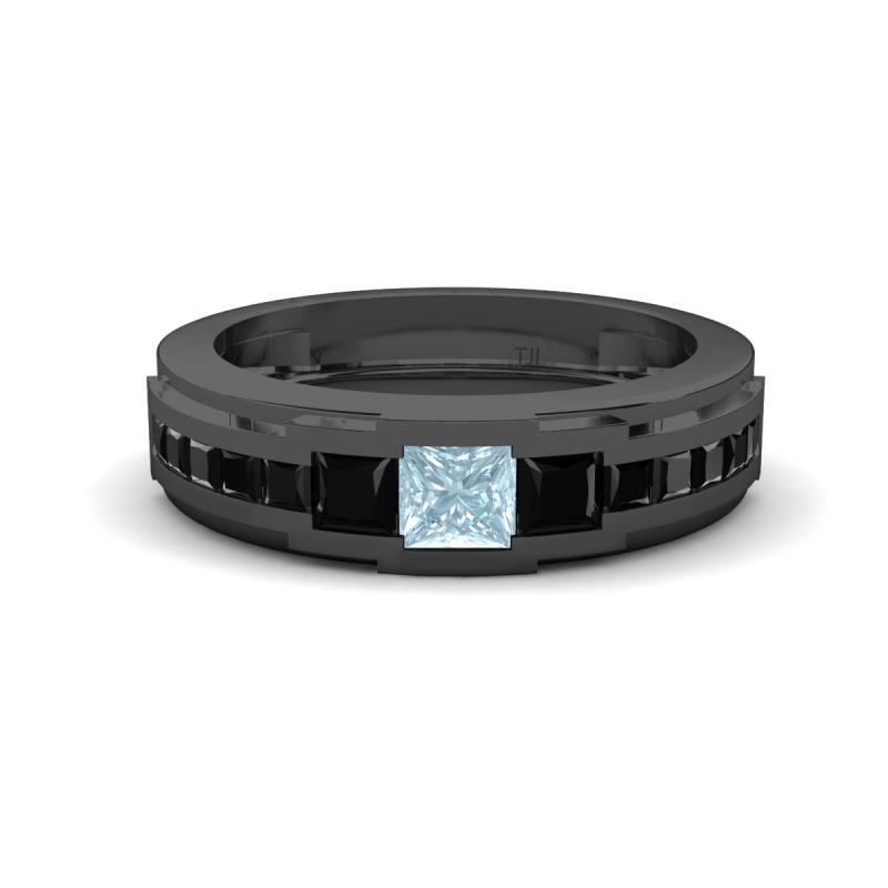 Jayden 1.37 ctw Princess shape Aquamarine accented Black Diamonds Men Wedding Band (5.20 mm) 