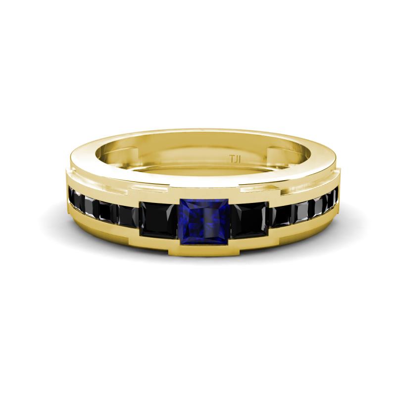Jayden 1.37 ctw Princess shape Blue Sapphire accented Black Diamonds Men Wedding Band (5.20 mm) 