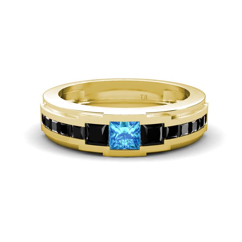 Jayden 1.40 ctw Princess shape Blue Topaz accented Black Diamonds Men Wedding Band (5.20 mm) 
