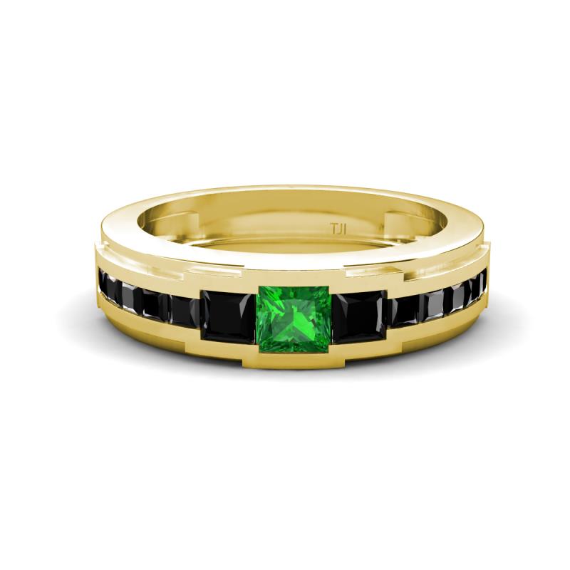 Jayden 1.37 ctw Princess shape Green Garnet accented Black Diamonds Men Wedding Band (5.20 mm) 