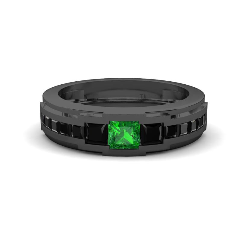 Jayden 1.37 ctw Princess shape Green Garnet accented Black Diamonds Men Wedding Band (5.20 mm) 