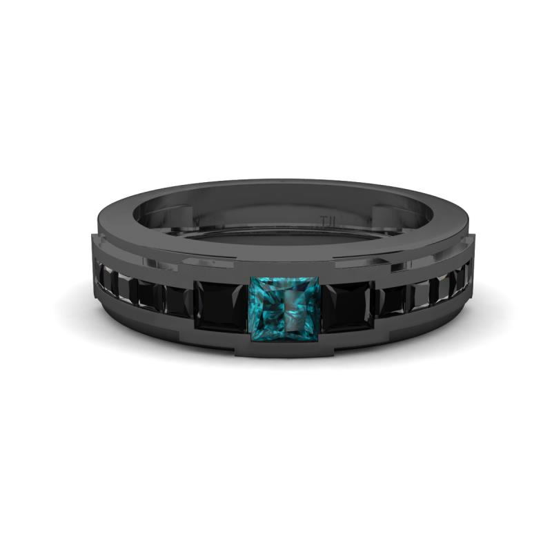 Jayden 1.37 ctw Princess shape London Blue Topaz accented Black Diamonds Men Wedding Band (5.20 mm) 