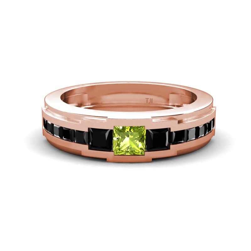 Jayden 1.40 ctw Princess shape Peridot accented Black Diamonds Men Wedding Band (5.20 mm) 