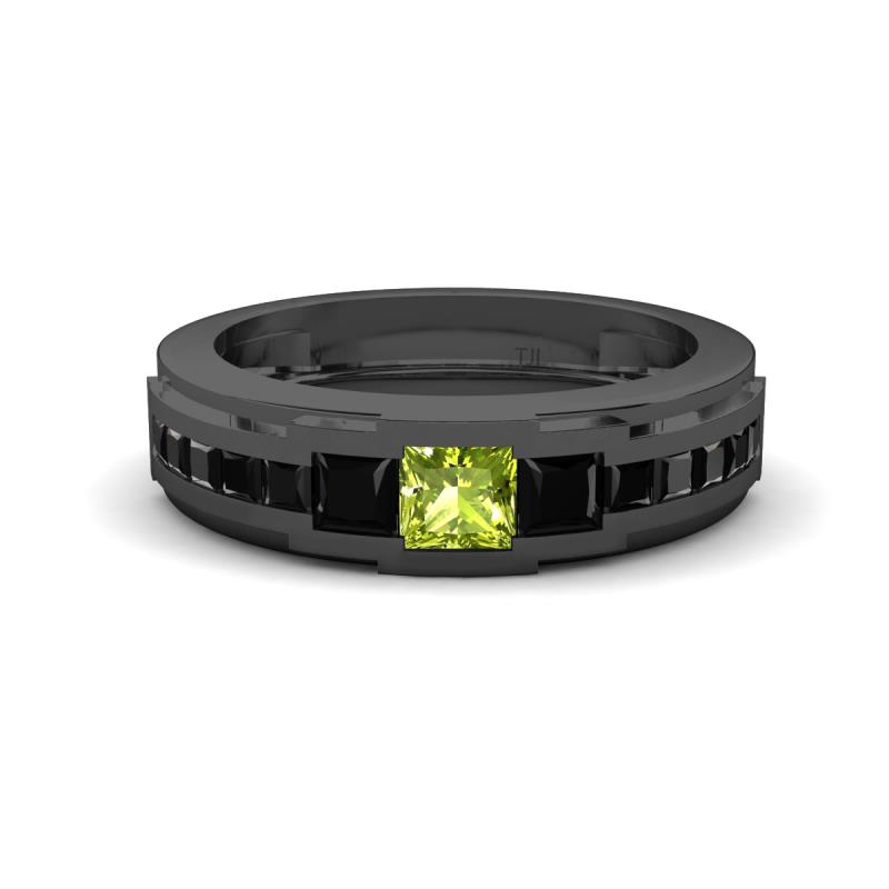 Jayden 1.40 ctw Princess shape Peridot accented Black Diamonds Men Wedding Band (5.20 mm) 