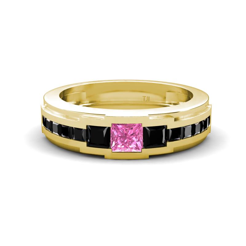 Jayden 1.50 ctw Princess shape Pink Sapphire accented Black Diamonds Men Wedding Band (5.20 mm) 